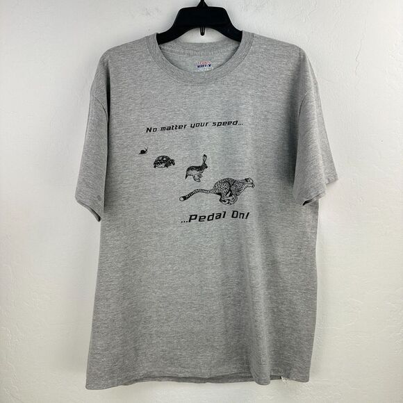 Hanes Beefy T-shirt Men L Gray Pedal‎ On Short Sleeve Tee Graphic Print - Picture 1 of 6